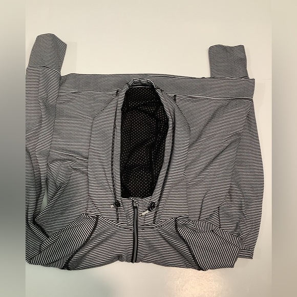 Tangerine Black and White Striped Women's Hoodie - Picture 6 of 7